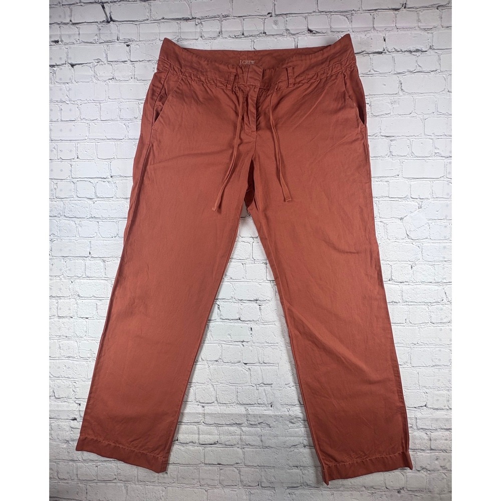 J.Crew Pants Womens 12 Orange Good Linen Cotton Drawstring City Fit Straight Leg